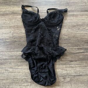 Vintage Victoria's Secret black lace bustier teddy, size 34C